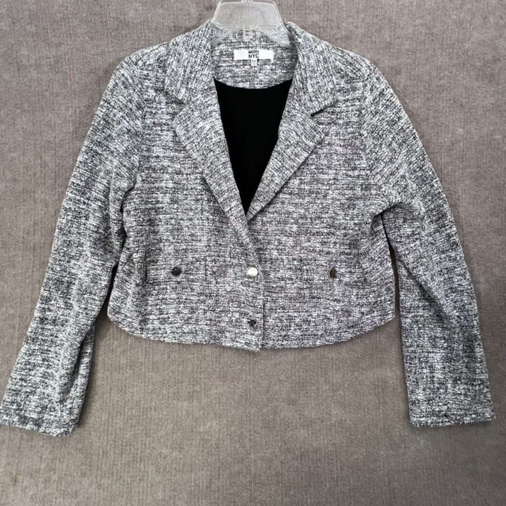 Madden NYC Blazer XXL Black White Tweed Knit Cropped Jacket Career